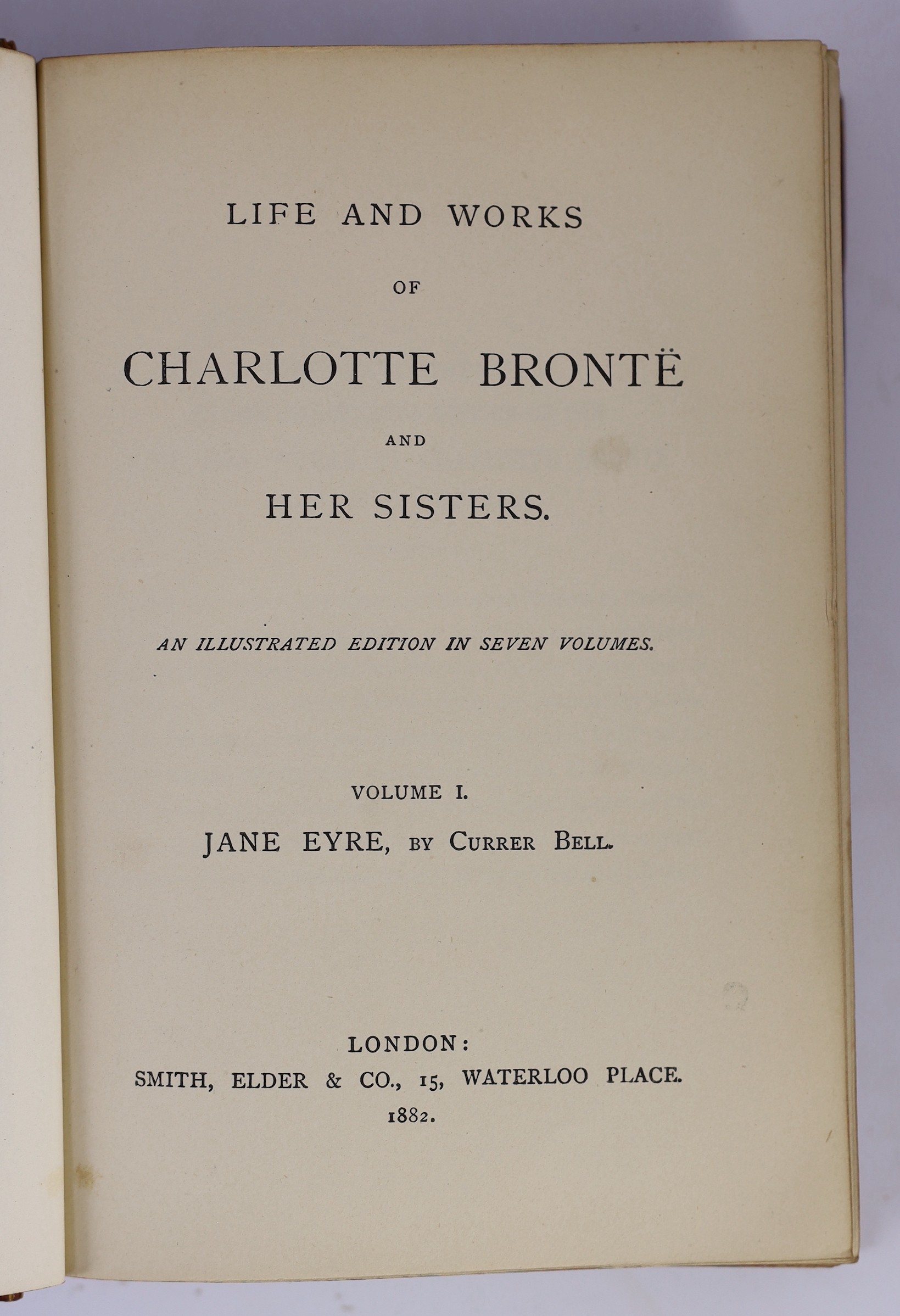 Bronte, Charlotte, Emily & Anne - Life and Works of Charlotte Bronte and Her Sisters, including The Life of Charlotte Brontë by Elizabeth Gaskell, 7 vols, illustrated by E.J. Wimperis, 8vo, half calf, spine lacking label